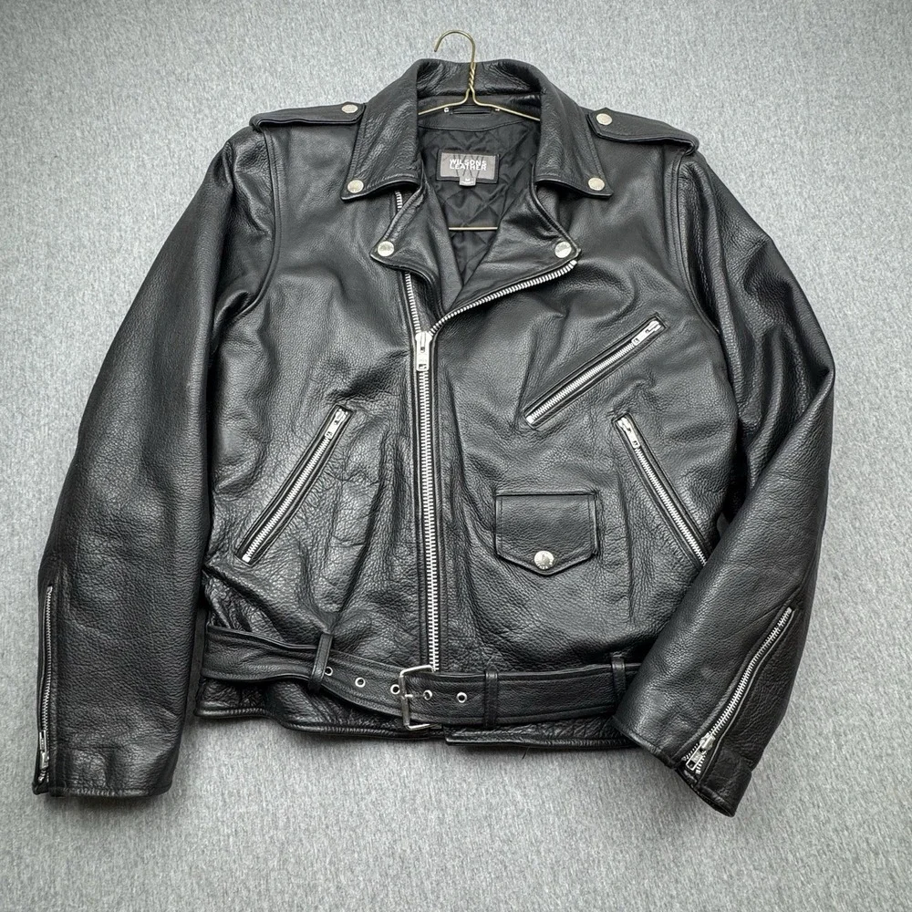 Wilsons Leather Lined Motorcycle Biker Jacket Black Men's Sz M Asymmetrical Zip